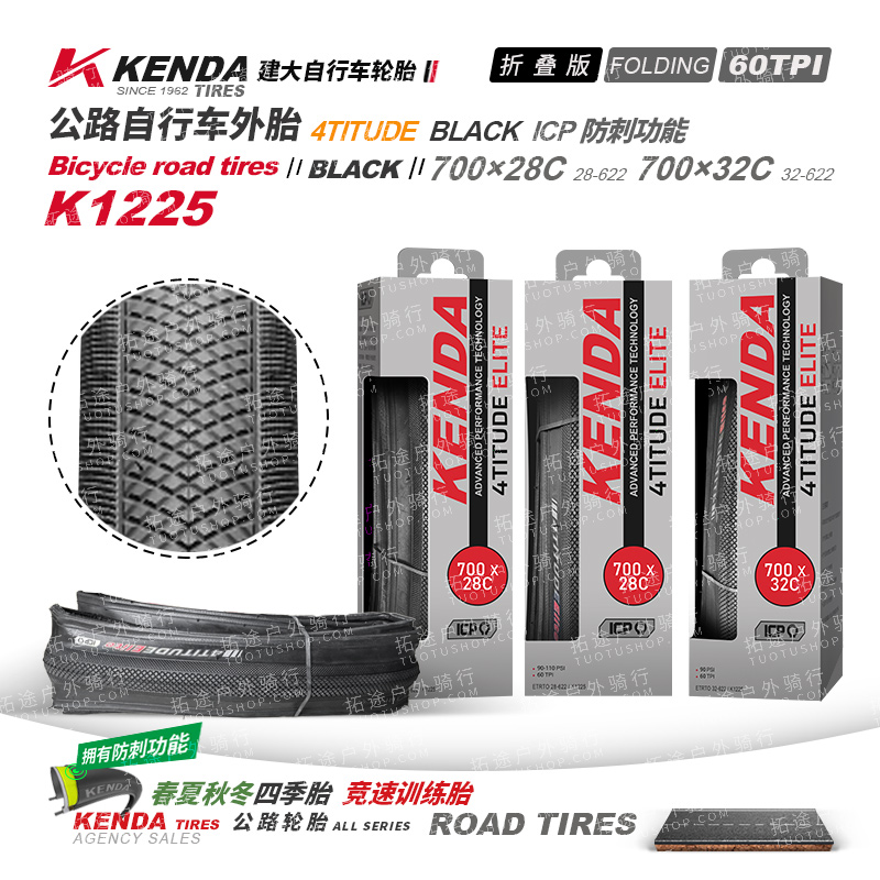 Kenda建大公路车外胎/K1225/700*28 32C/折叠版/盒装防刺/60TPI